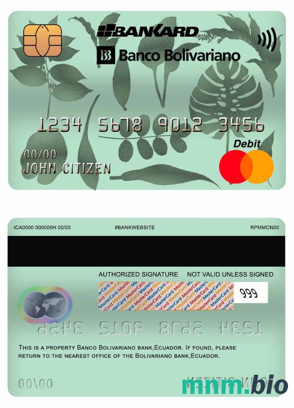 Ecuador Bolivariano bank przykład karty mastercard w formacie PSD